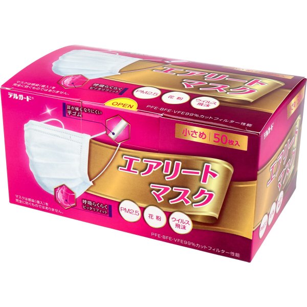 使い捨て不織布マスク デルガード エアリートマスク 小さめサイズ 50枚入り X5箱 4,914円