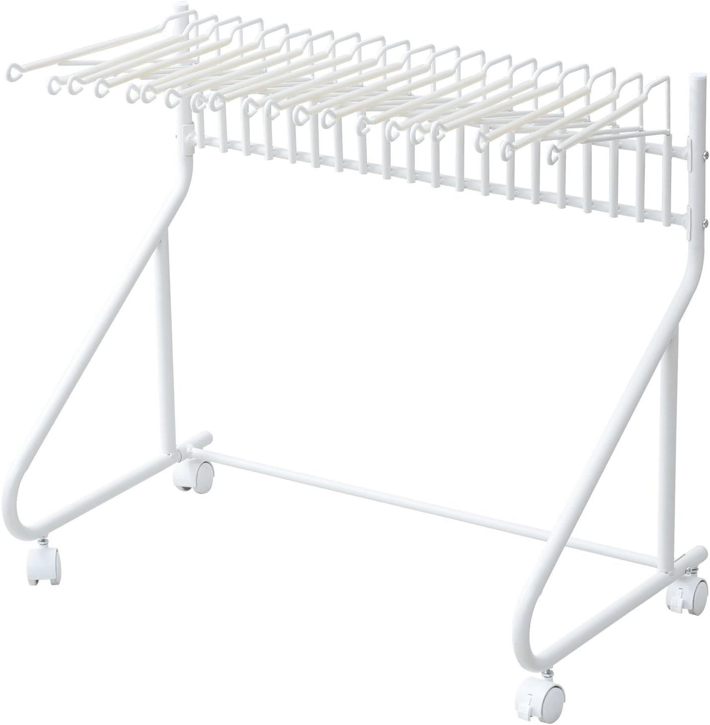 山善(YAMAZEN) スラックスハンガー キャスター付き 20本 出し入れカンタン すべりにくい 選びやすい 幅73.5×奥行43.5×高さ66.5cm スラックスハンガーラック 組立品 ホワイト
