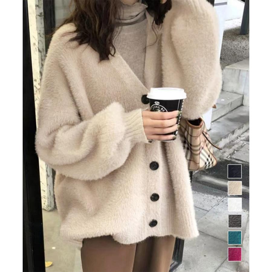 ブラウス ふわふわシャギーニットカーディガン韓国風 ニット