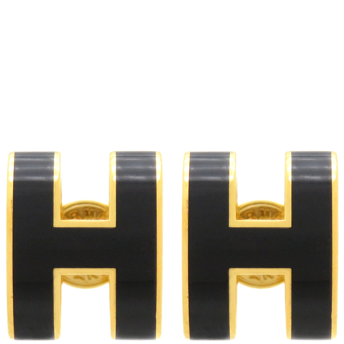 エルメス HERMES ピアス ポップアッシュ Hピアス GP エナメル ブラックイエローゴールド H型 【中古】