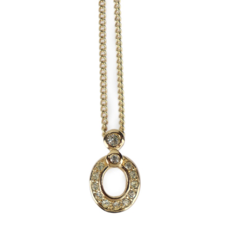 美品 Christian Dior クリスチャンディオール ネックレス - ネックレス メタル ゴールド ラインストーン CDロゴ 本物保証 中古
