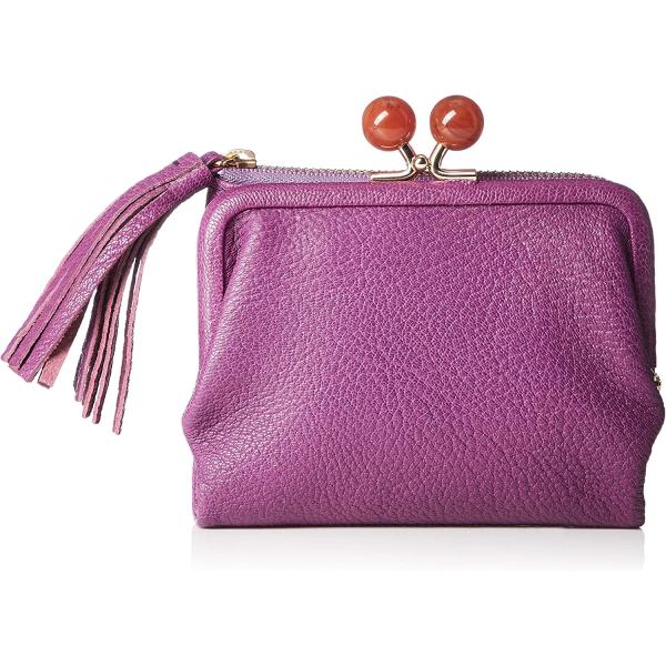 財布 がま口 レディース 二つ折り 紫 本革 ペルケ Perche パープル 08-06-03160 PU おしゃれ アクリル玉 札入れ 小銭入れ カードポケット