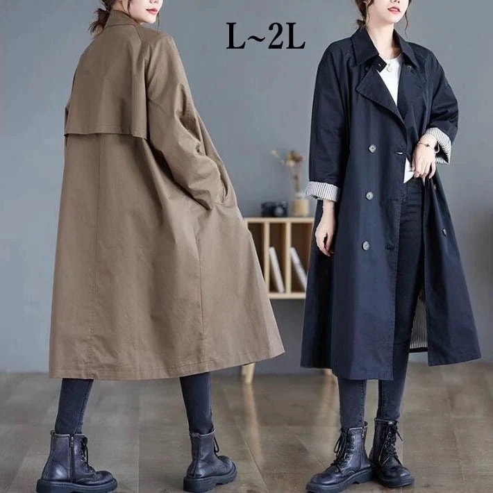 トレンチコート　レディース　大きいサイズ　スプリングコート　アウター ジャケット トレンチ 長袖 膝丈 ロング ロングコート 大きいサイズ　通勤 OL 春秋　L　2L今日は30パーセント