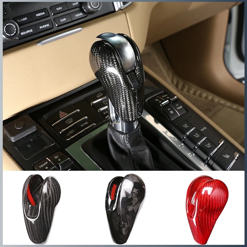 本物カーボンファイバー 車用 ギアシフトヘッドカバー トリム ポルシェ MACAN 718 911 パナメーラ 970 ケイマン ボクスター 2009-2021 年 カーアクセサリー 輸入品