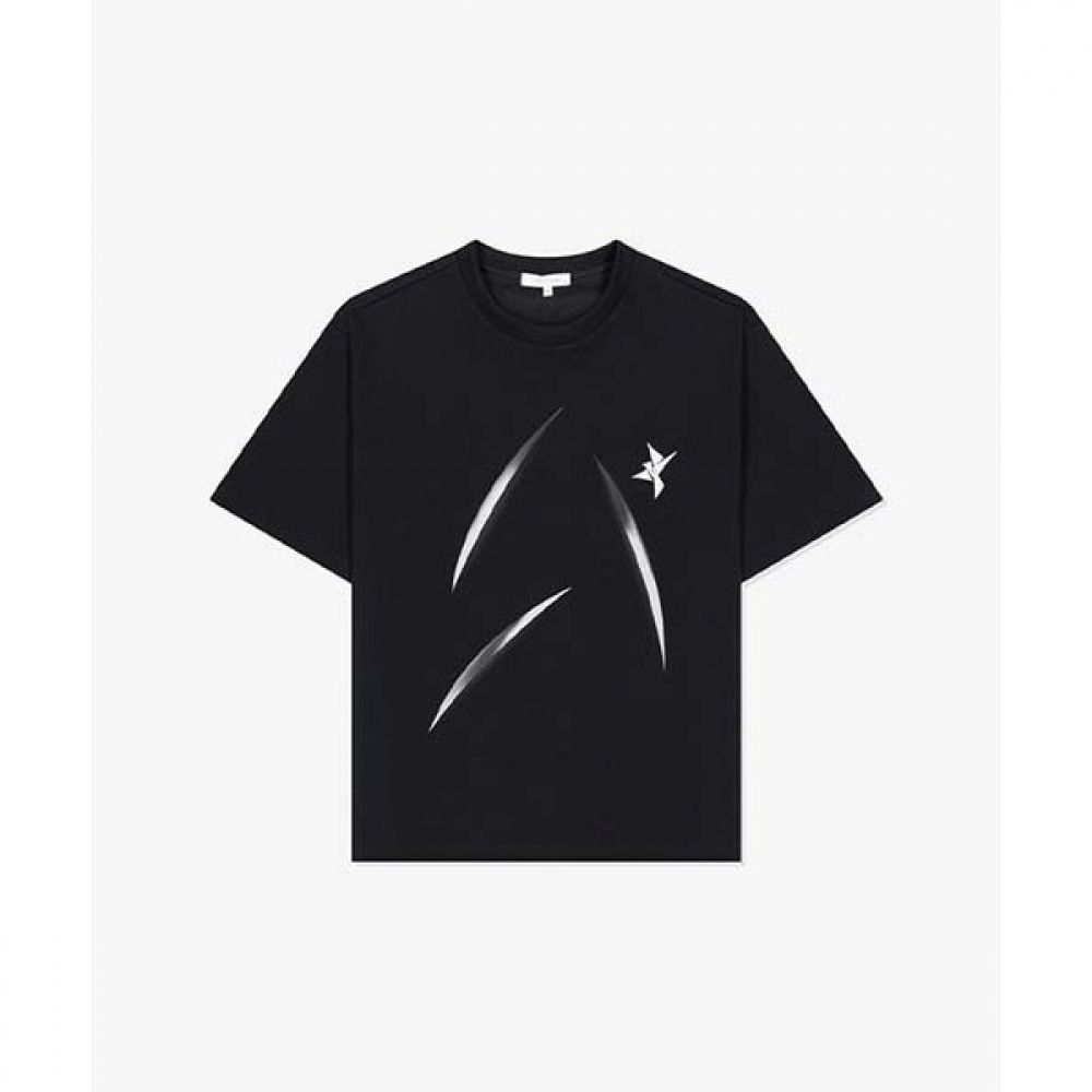 (リバークラッシュ) LKM42306 ブラックトライラインアートワークショートスリーブ T シャツ