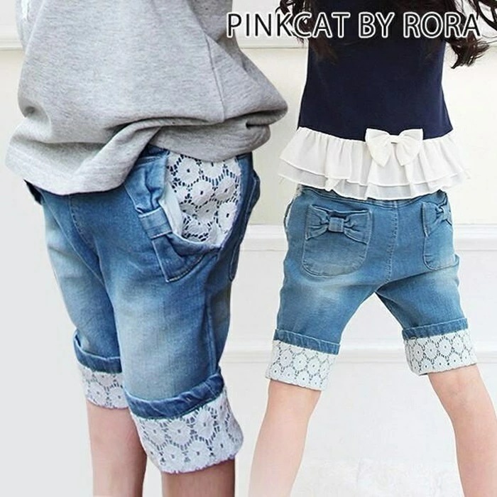 ショートパンツ キッズ 女の子 通販 デニムパンツ 10002605 デニムショートパンツ ハーフパンツ デニム パンツ 短パン リボン レース おしゃれ かわいい オシャレ 可愛い ナチュラル ガー