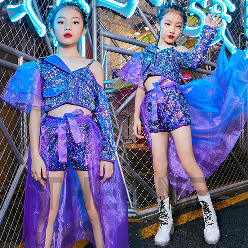 ダンス衣装 キッズ ジャズダンス キラキラ スパンコール ガールズ 韓国 セットアップ ステージ衣装