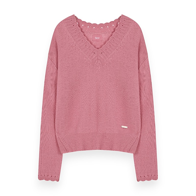ホタテVネックプルオーバーニット Rose 可愛い ディリーファッション ニット 韓国ファッション 韓国ブランド フリーサイズ