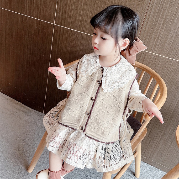 二点セット ベスト ワンピース レース 子供 上品 キッズ 女の子女の子ファッション