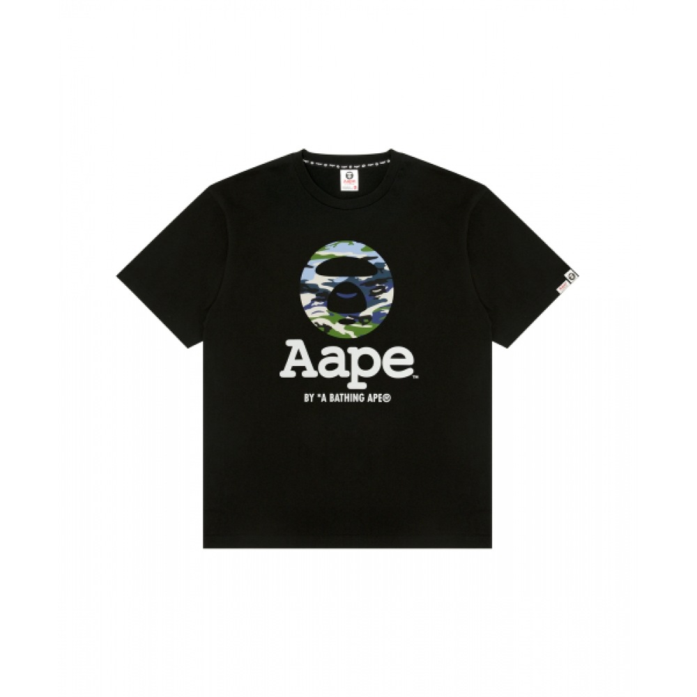 AAPE ムーンフェイスマルチカモロゴショートスリーブ T シャツ-ブラック/AAPTEM1834XXQBKX