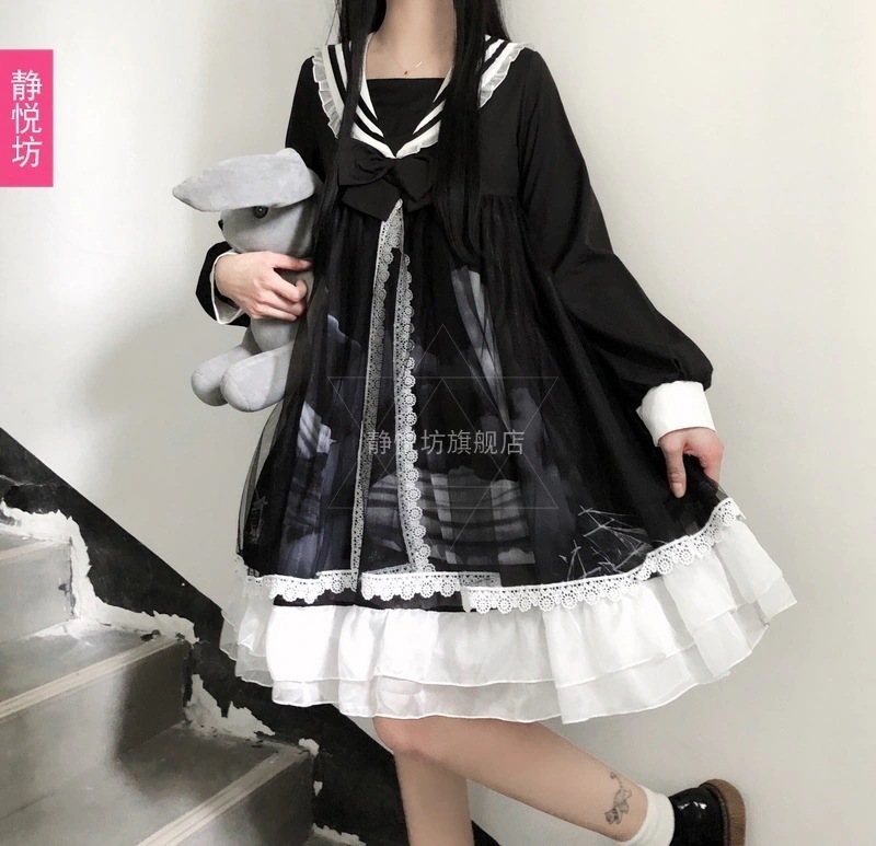 ハロウィン メイド服コスプレ衣装 ロリータ ダーク系ドレス 日系 ゴシック風 女性用衣装 ロリータ ワンピース 学生用 ロリータスカート