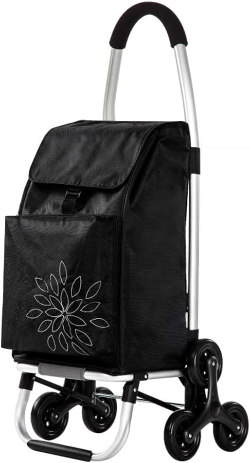 ショッピングキャリー ショッピングトロリー三輪折りたたみ階段クライミングカート食料品大容量60L (色 : 黒)