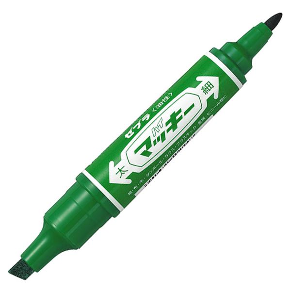 (まとめ) ゼブラ 油性マーカー ハイマッキー角芯太字+丸芯細字 緑 MO-150-MC-G 1本 (×100セット)