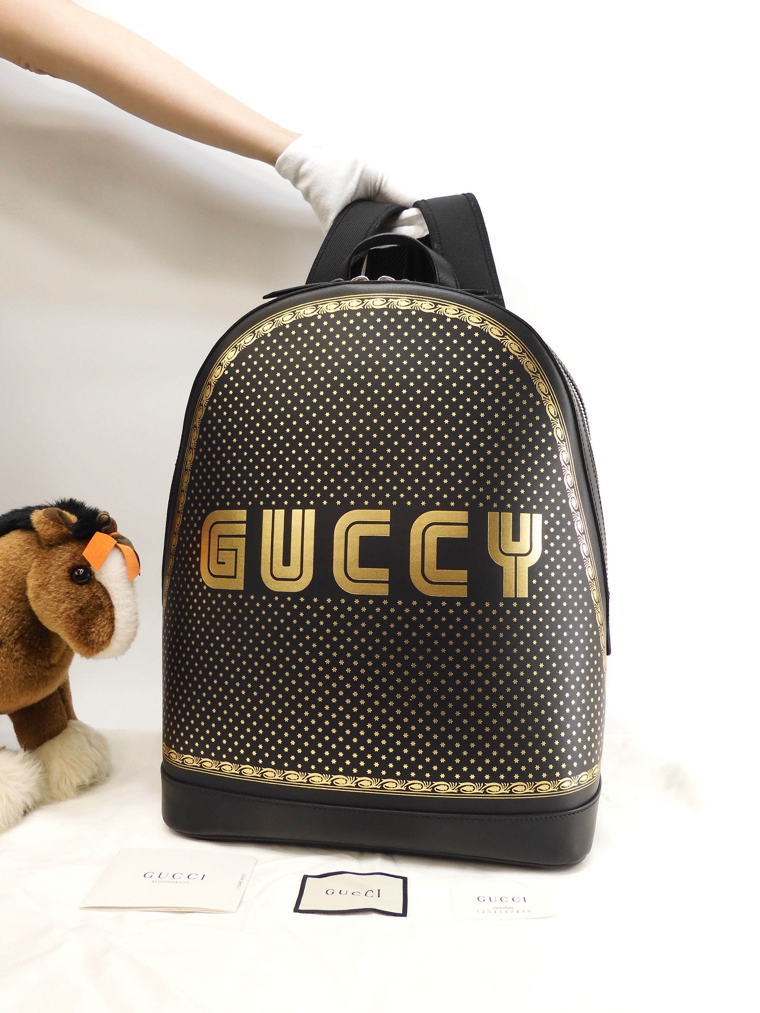 バックパック大 Guccy レザー黒 メンズリュックサックバッグ 美品@ 8