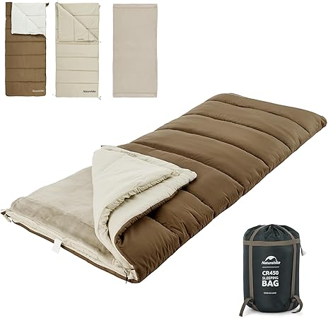 シュラフ 寝袋 封筒型 -5～13℃ 暖かい 4シーズン アウトドア キャンプ 登山 車中泊 山小屋 敷布団 保温 通気 防災 コンパクト 冬用 撥水加工 丸洗い可能 ドライブ旅行 室内 収納袋付き