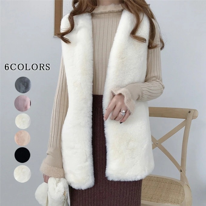 ファーベスト レディース 毛皮ベスト ミディアム丈 フェイクファー フェイク 着痩せ おしゃれ 上着 ふわふわ もこもこ 厚手 保温性抜群 暖かい 防寒 通勤 冬服 秋服 新作