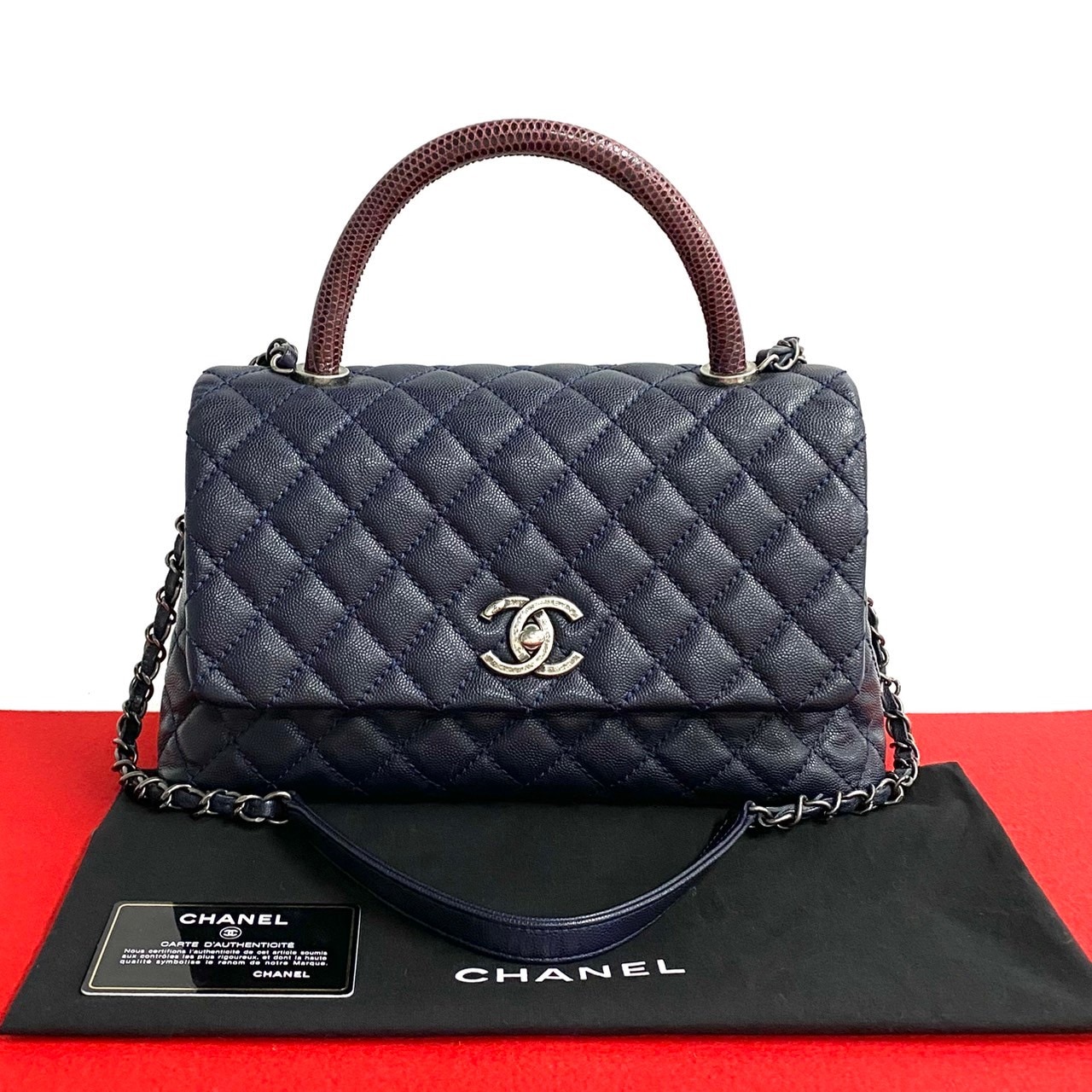 ココハンドル29ショルダーバッグ マットキャビアスキン リザード ネイビー 28933