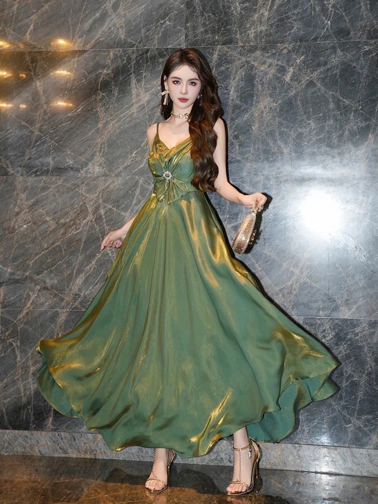 新款 2024夏新品 蝶結び飾り キラキラ グリーン キャミワンピース ドレス パーティー キャバ 大人 同窓会 披露宴 卒業式 結婚式 演奏会 ウェディング 二次会 メガ割 5,537円