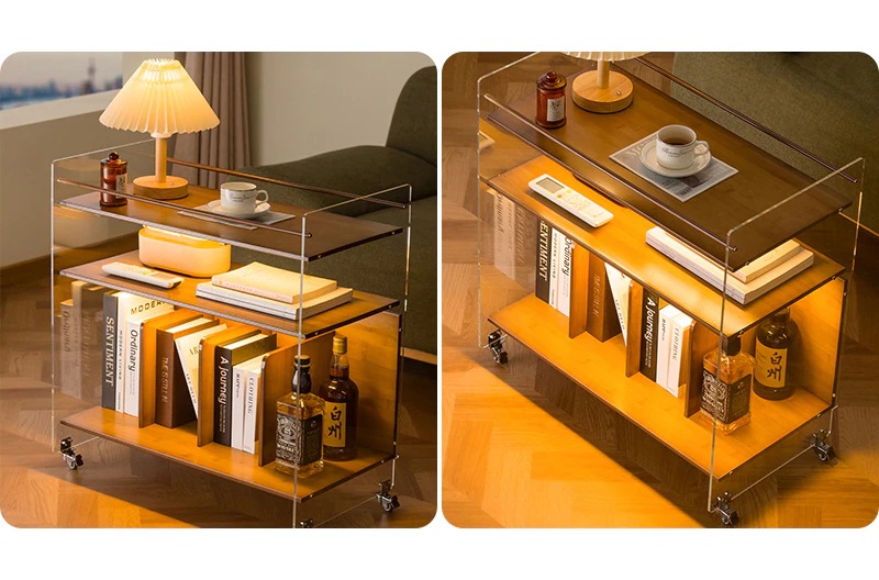 【3日で出荷】サイドテーブル アクリル 竹製 透明 おしゃれ サイドワゴン 北欧 キャスター付き ミニテーブル ナイトテーブル ソファ ワゴン テーブル ベッド 寝室 リビング 収納ラック 本棚