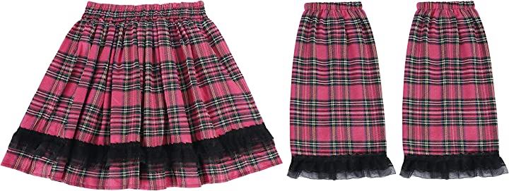フリフリ ウエストゴム スカート レッグカバー セット フリーサイズ(B/ピンクチェック, Free Size)