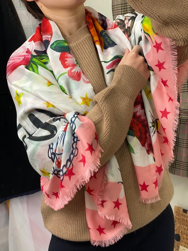 NATURAL STARS SCARF CREAM PINK 450615