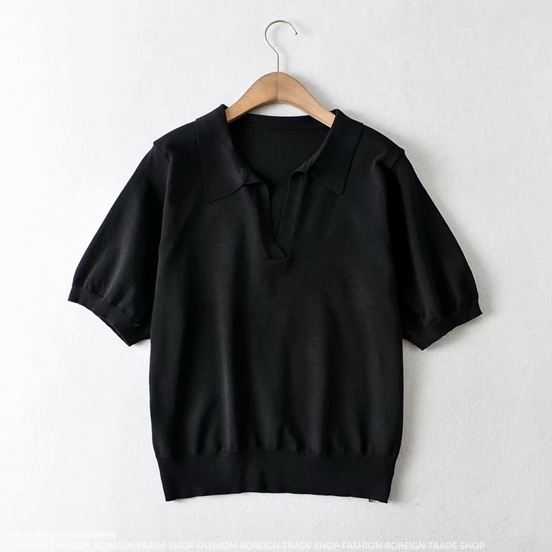 ポロ襟 トップス Tシャツ シャツ 袖あり 半袖 襟付き ニット 着心地 羅紗 かわいい 大人可愛い きれいめ シンプル カジュアル 大人 上品 おしゃれ お洒落 かっこいい レトロ 大人女子