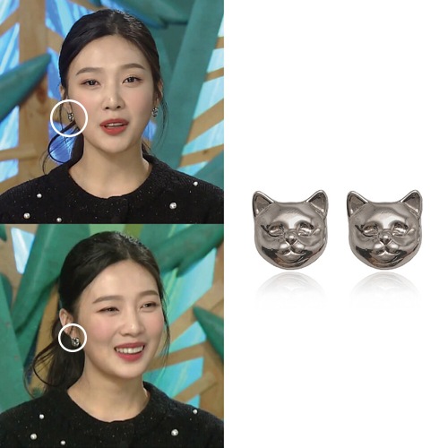 [レッドベルベット ジョイ着用][韓国人気女性アイドル着用 ピアス] - Melbie The Cat Series - Cat Face Earrings 韓国ファッションジュエリー
