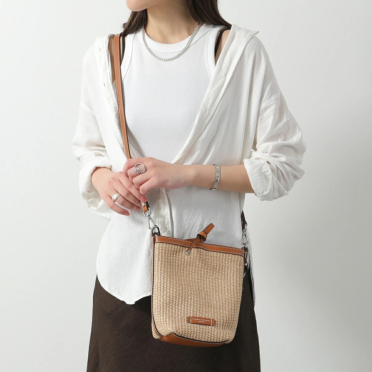 GIANNI CHIARINI ジャンニキアリーニ ショルダーバッグ VANESSA S ヴァネッサ BS 11385 CST-DNM レディース クロスボディ ラフィア調 デニム