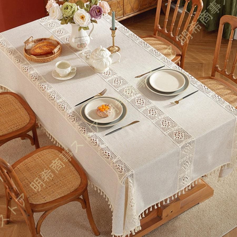 テーブルクロス 撥水加工 綿麻 北欧 おしゃれ タッセル 手入れ簡単 汚れ防止 厚手 通気性 テーブルカバー 多機能 コットン リネン 防水 おしゃれ