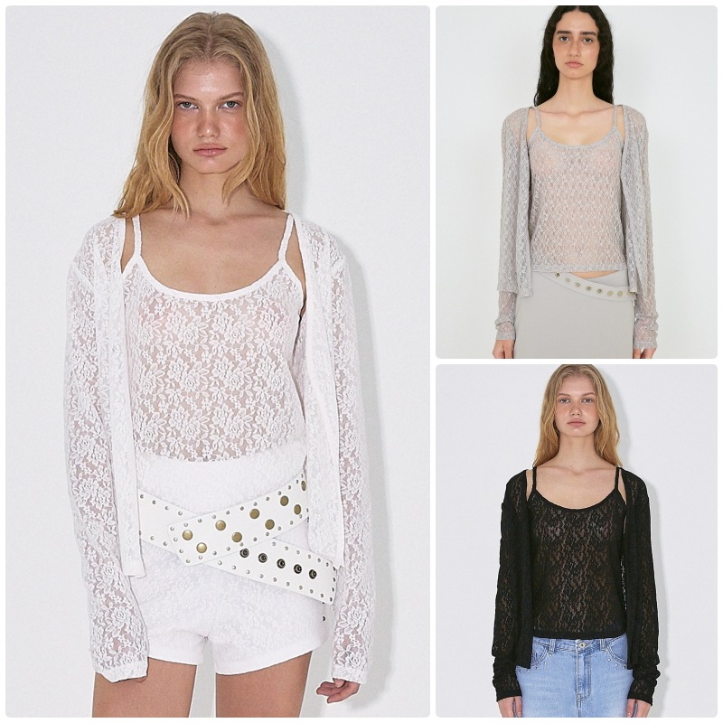 【POLYSOOEM】 FLOWER LACE CARDIGAN SET : 3COLORS