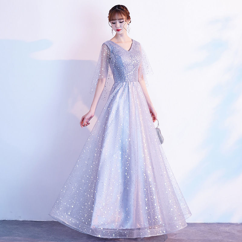 大きいサイズのホストドレス2024星空ふかふかメッシュソロディナードレス気質ロングフェアリーエアヤーン