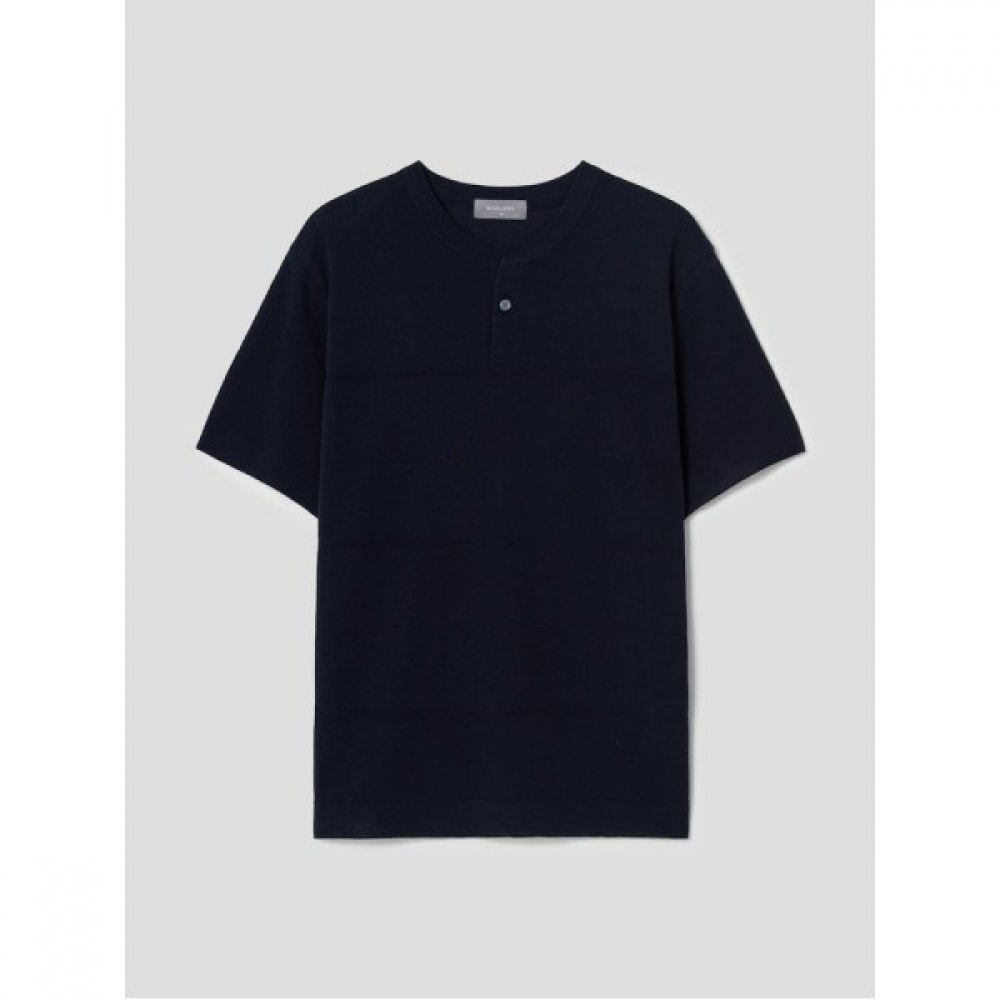 [Logadis] コットンブレンド半袖ヘンリーネックトランスフォームセーター-ネイビー（RY4351P52R）