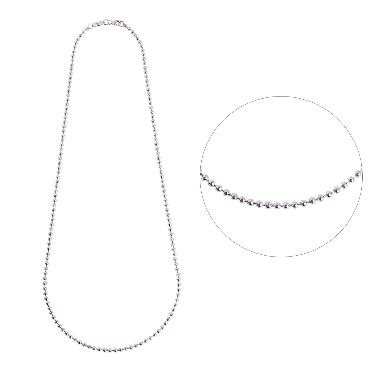 ボールチェーン3mm_ロジウムメッキ 925スターリングシルバーネックレス 60cm
