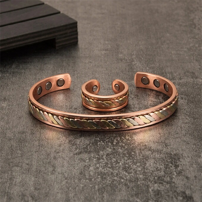 純銅製ジュエリー 純銅磁気ブレスレット エネルギーマグネット付き 磁気ブレスレット ストレス解消 減量 痩身 調節可能 健康エネルギー 高磁石 瞑想 ヨガ 磁気リング 指輪 銅ブレスレット