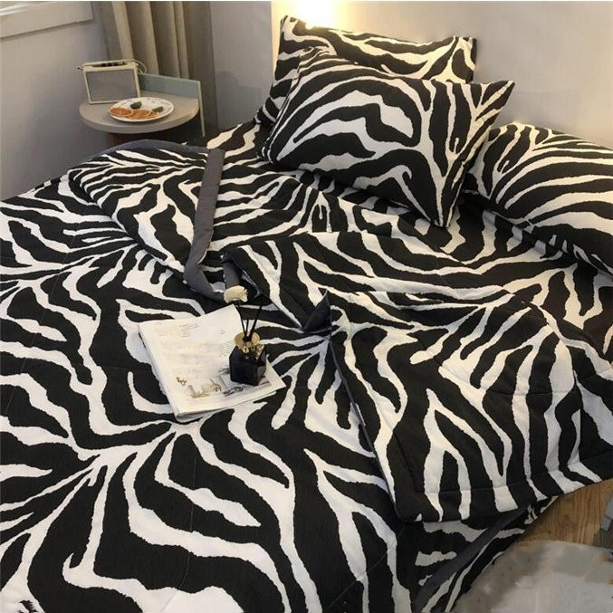 布団 掛け布団 4点セット ゼブラ柄 夏用 敷き布団 ふとん 寝具 涼感 はだがけ 夏掛け 肌がけ