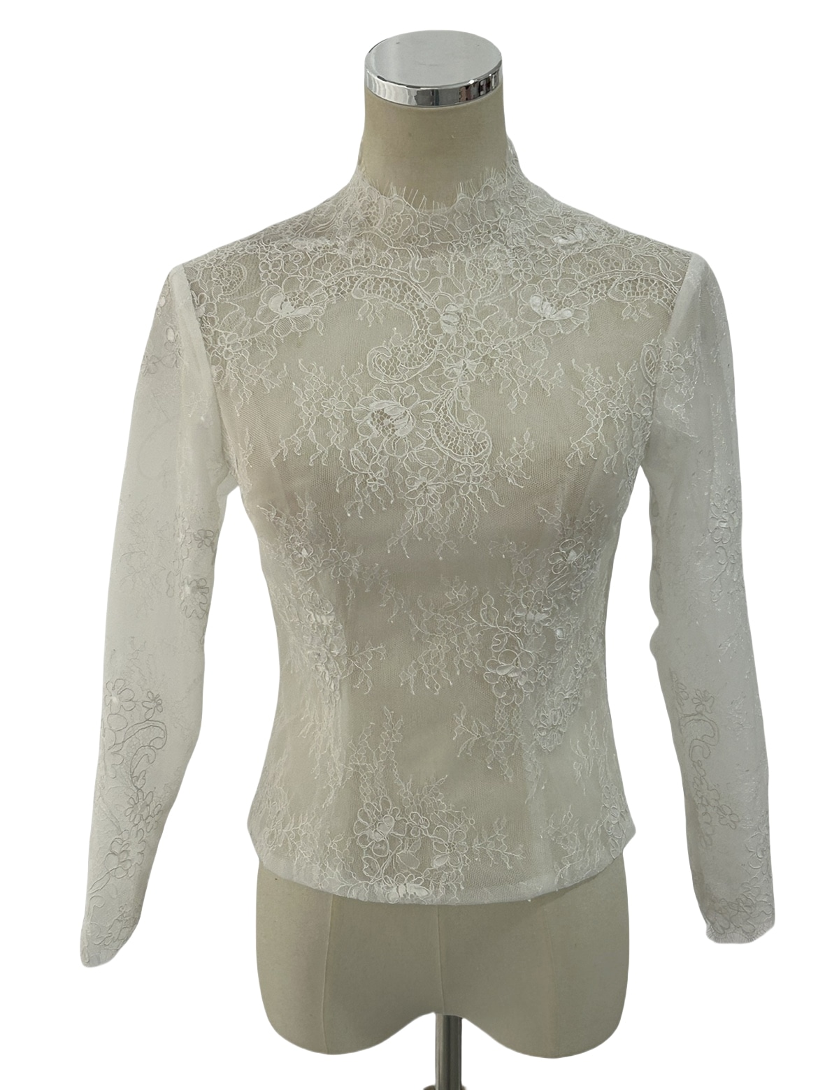 ウエディングドレス ボレロ ロングスリーブ ハイネック 披露宴/結婚式 流れる透け花レース