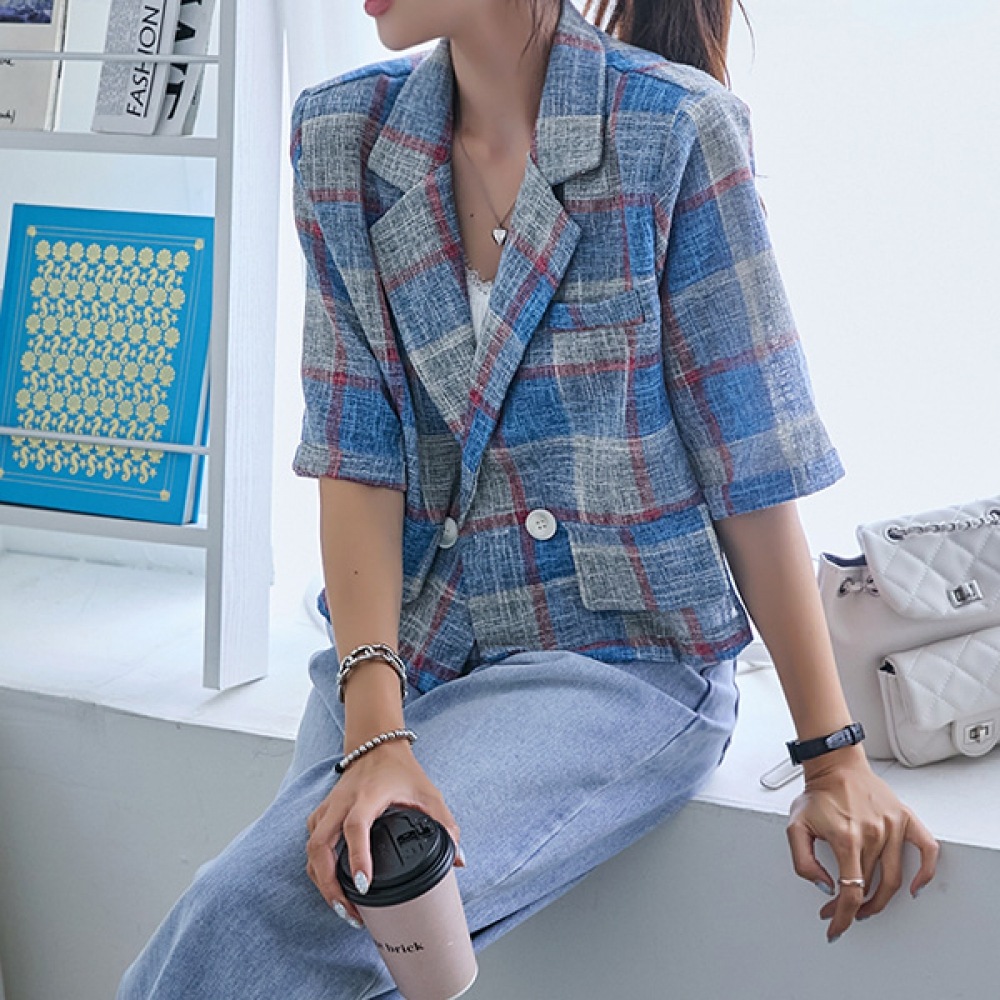 (NAK21) ニュートロスタイリングタータンチェックリネンクロップジャケット NK42-J-7