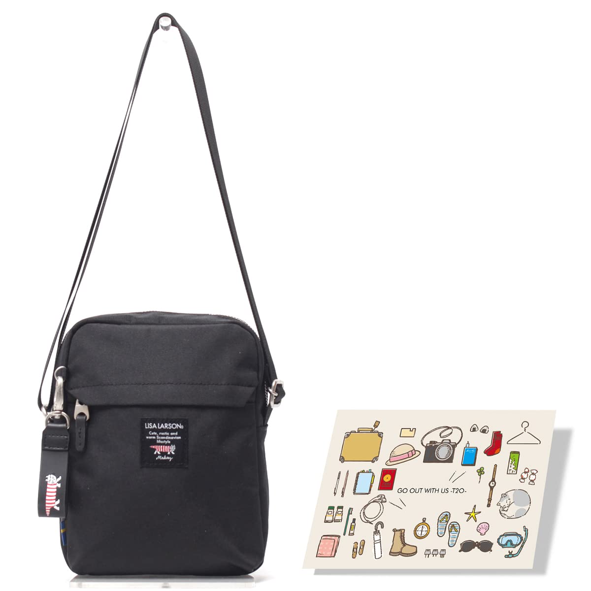 [リサ ラーソン] Lisa 斜めがけ スマホショルダー 軽量 撥水 バッグ LTPK-06 Lisa Larson 縦型ミニショルダーバッグ エコバッグ＆リフレクトキーホルダー付き マイキー LTP