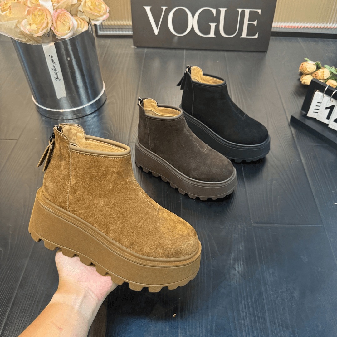 16973 スモールスタイル本革プラスベルベット暖かいスノーブーツレディースブーツ秋冬コットンシューズ