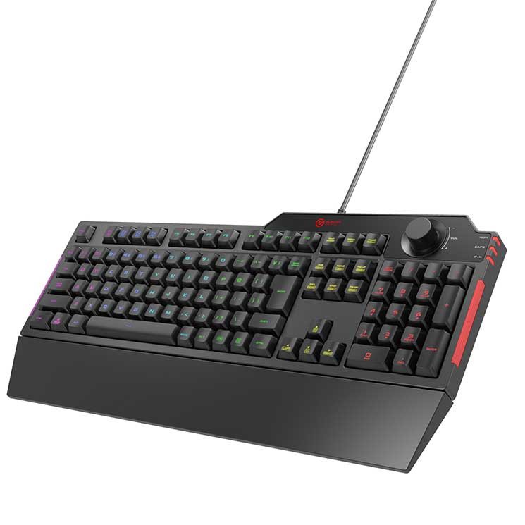 ゲーミングキーボード 有線 メンブレン フル リストレスト付 ボリュームダイヤル ブラック 6,789円