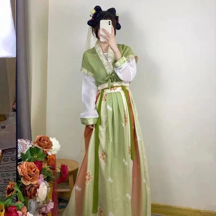 春スタイル [Roy] 唐福子韓服レディースラウンドネックカーディガンウエスト丈スカート復元唐韓服スタイル