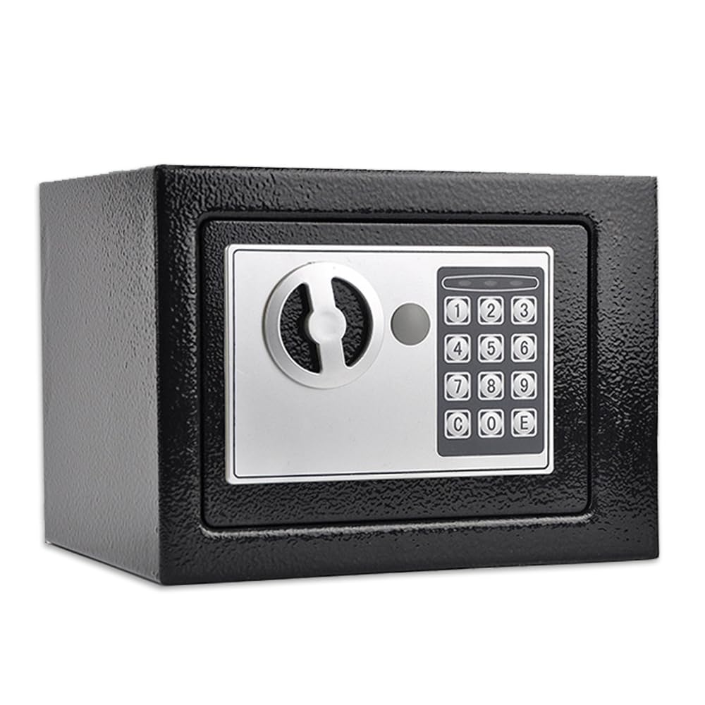 Nicheez ミニ 金庫 テンキー式 電子ロック 家庭用 防犯 緊急用キー付 (ブラック)