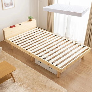 コンセント付き すのこベッド ＋ 高反発 ボンネルコイル マットレス付 セミダブル 頑丈 シンプル 天然木フレーム 高さ3段階すのこベッド