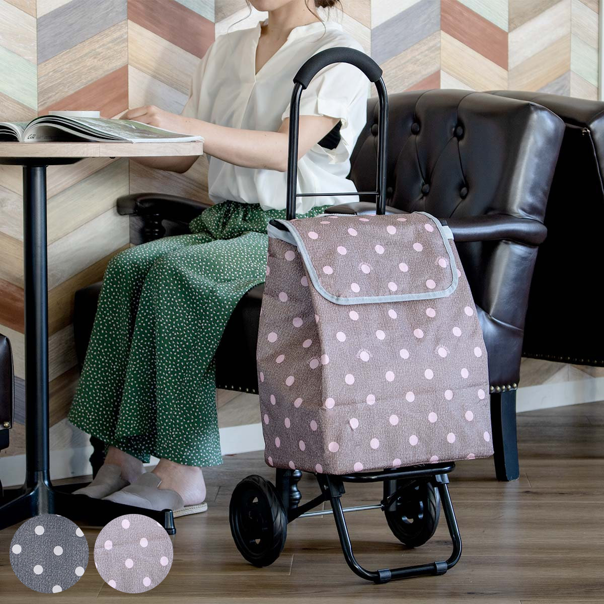 ショッピングカート CHARMISS 水玉 28L 大容量 キャリーカート 買い物カート 折りたたみ 軽量 2輪 カート おしゃれ 買い物 保温 保冷 バッグ トートバッグ キャリーバッグ
