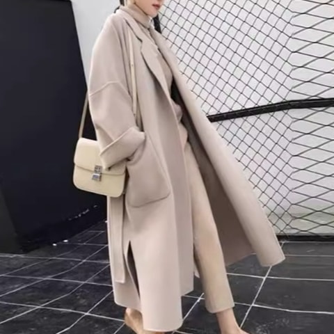 レディース コート アウター 上着 ウール ウールロングコート ロングコート チェスター ロング 長袖 ドロップショルダー 襟付き スーツカラー ウエストマーク ウエストリボン スリット ポケット