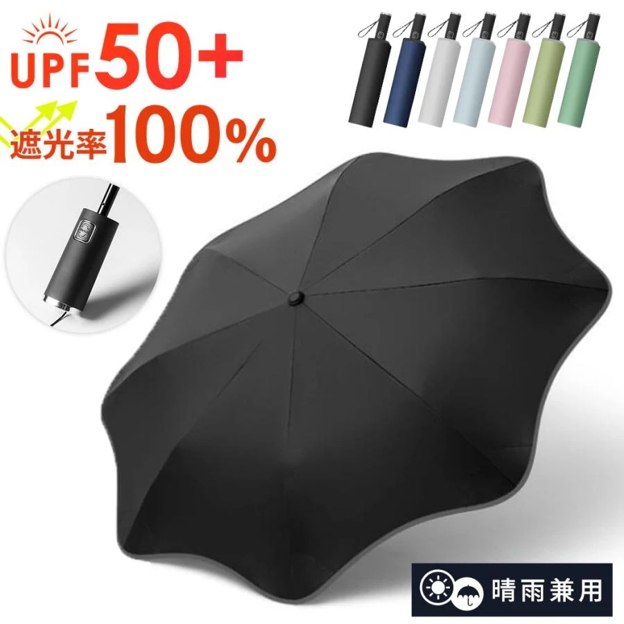 傘 折りたたみ かさ 晴雨兼用 自動開閉 ワンタッチ コンパクト レディース メンズ 男女兼用 バイカラー 裏面 UPF50+ 遮光 99.99% 黒 白