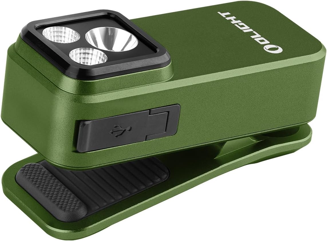 LEDランニングライト 軽量小型 3光源 500ルーメン 射程120メートル IPX6防水 Type-C充電式 クリップオン 高視認性 グリーン