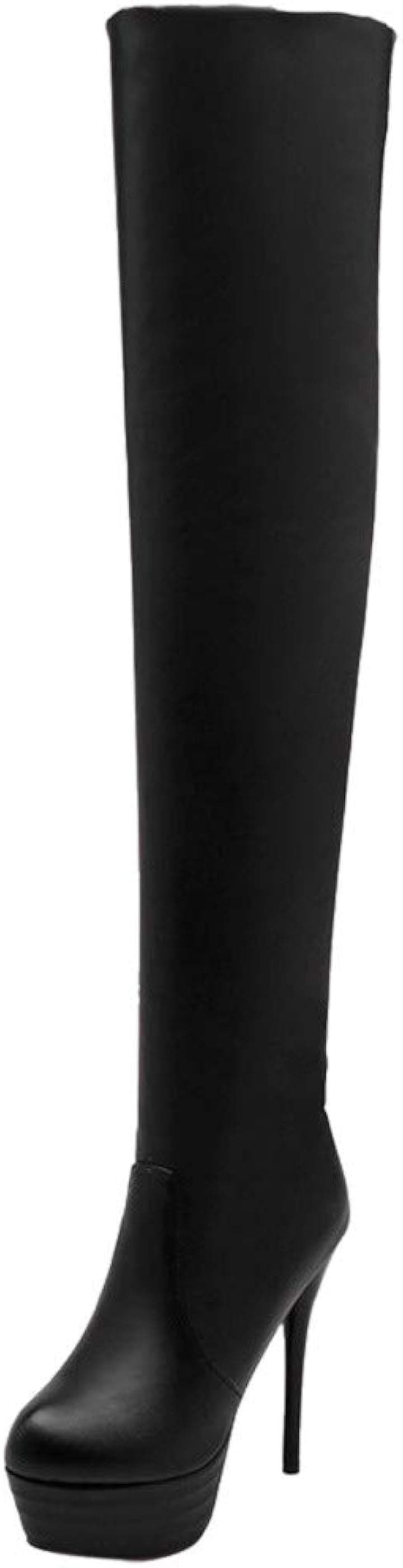 ニーハイブーツ レディース 厚底 ピンヒール 黒 大きいサイズ measurement_23_point_5_centimeters( ブラック, 23.5 cm)