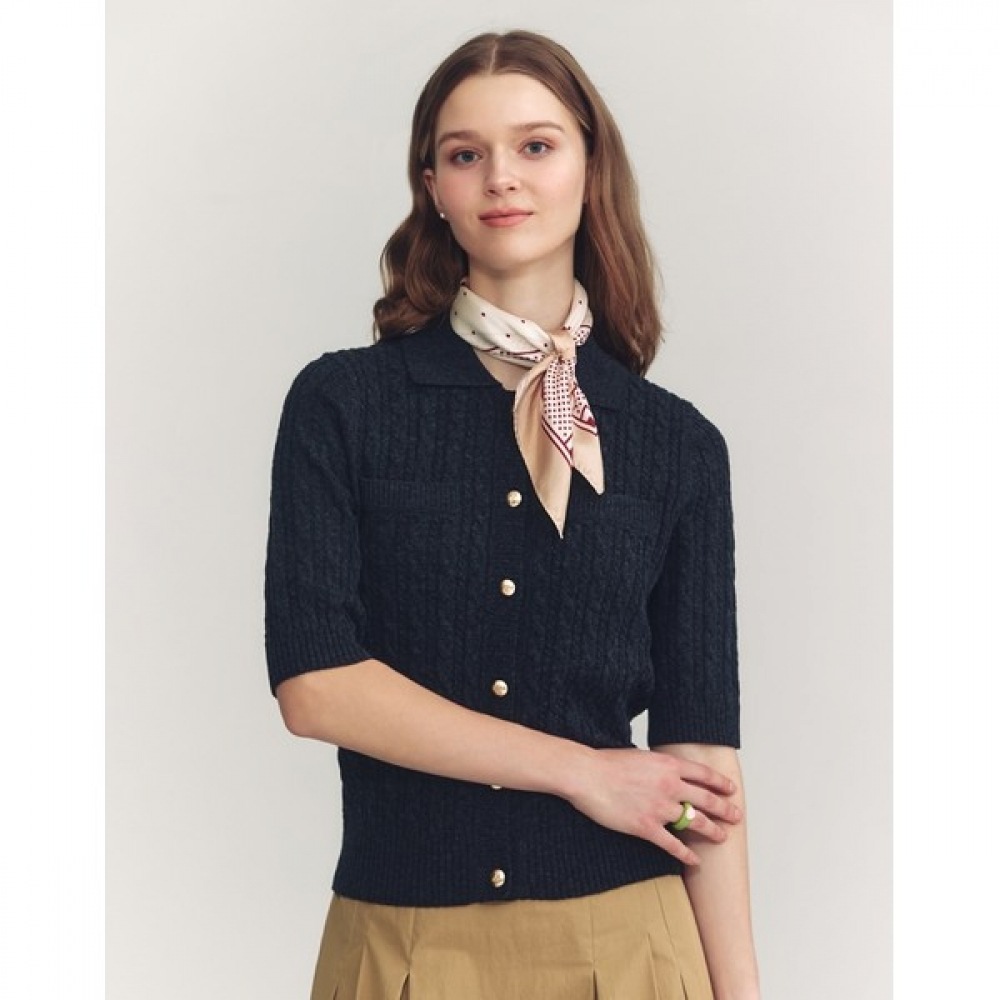 (ヘッジズレディース) 24FW ベビーケーブルショートスリーブカーディガンチャコールグレー HSSW4C701CG