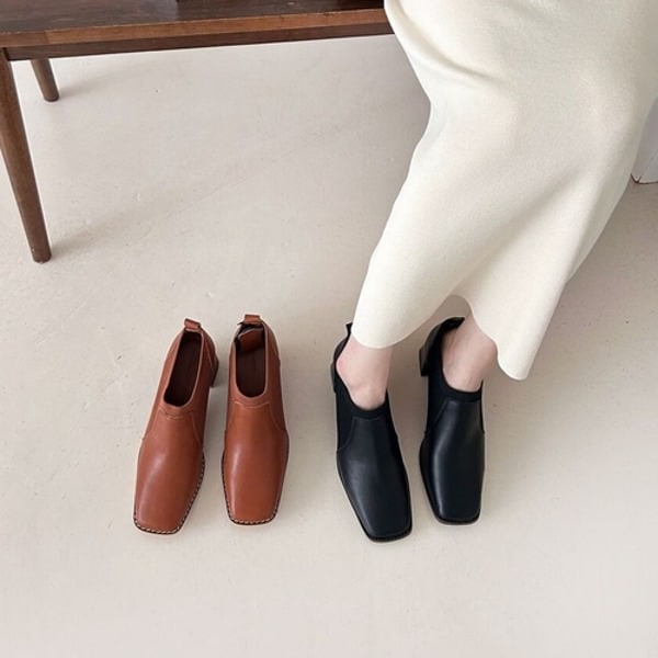 ブーティー ショートブーツ ローファー 天然牛革 レディース ミドルヒール 黒 茶 ブラック ブラウン 歩きやすい カジュアル シンプル 靴 婦人靴 韓国